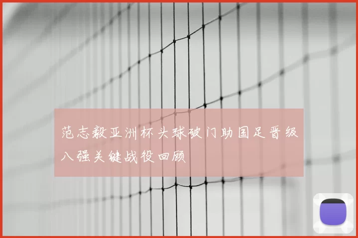 范志毅亚洲杯头球破门助国足晋级八强关键战役回顾